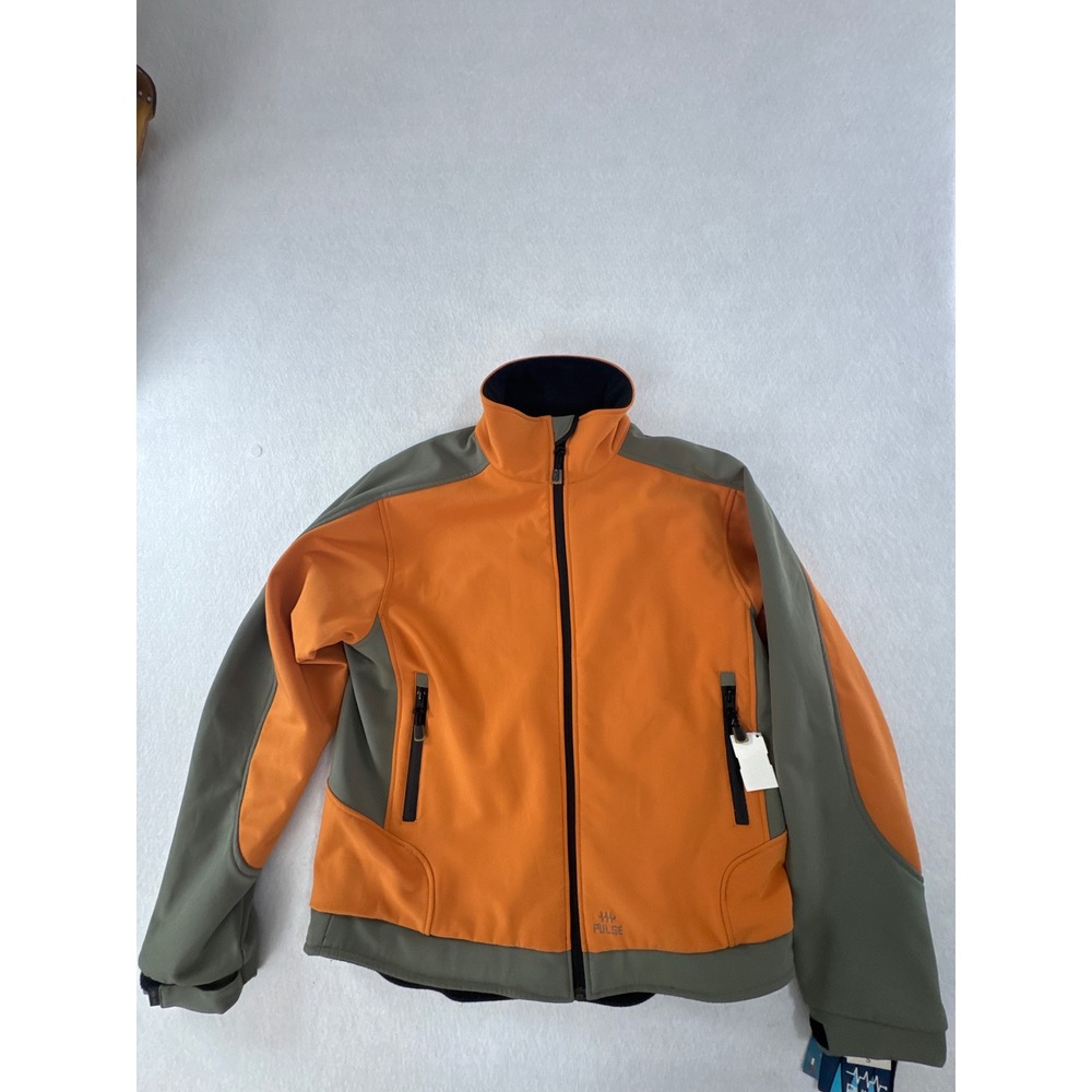 Pulse Mens Soft Shell Jacket Rust Orange Olive Green Full Zip Size S 26-1119-1